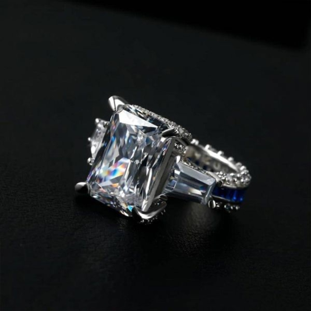 Italo Radiant Cut Unique Engagement Ring Eternity Ring 925 Sterling Silver - Picture 4 of 13